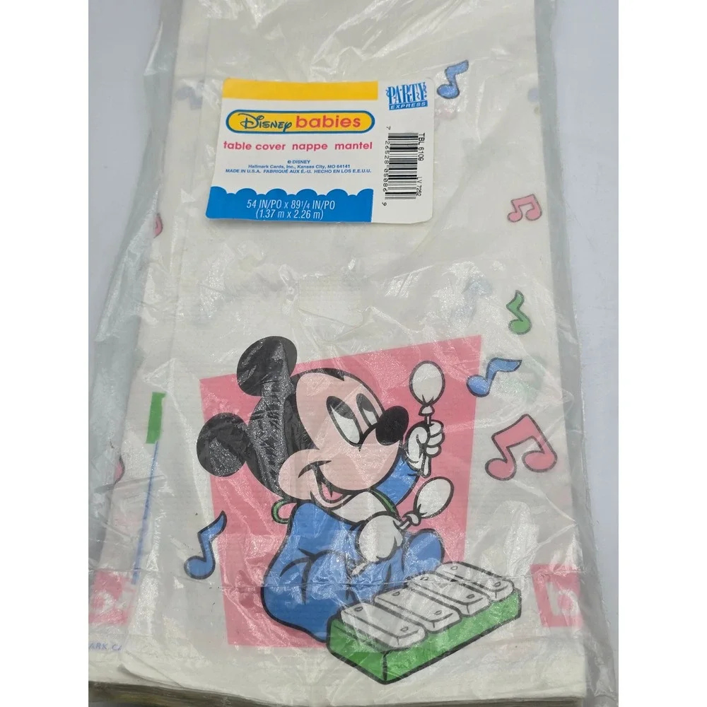 Vintage 90s Disney Paper Table Cover White Baby Mickey Minnie Mouse 1st Birthday